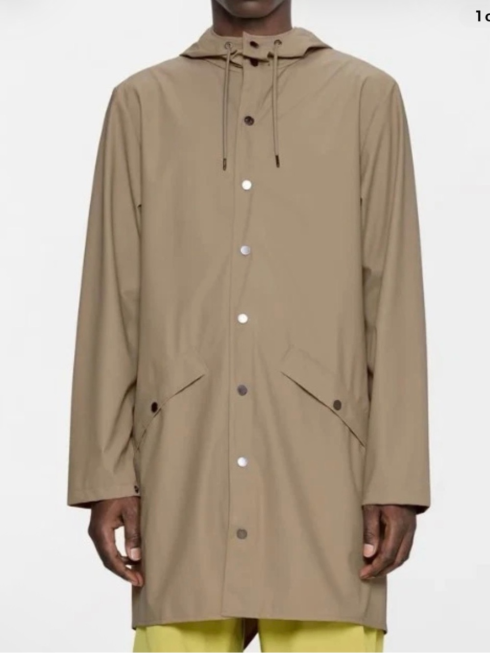 RAINS NWT Revolve Long Jacket W3 Sand Waterproof Hooded Unisex Rain Coat - Sz XL